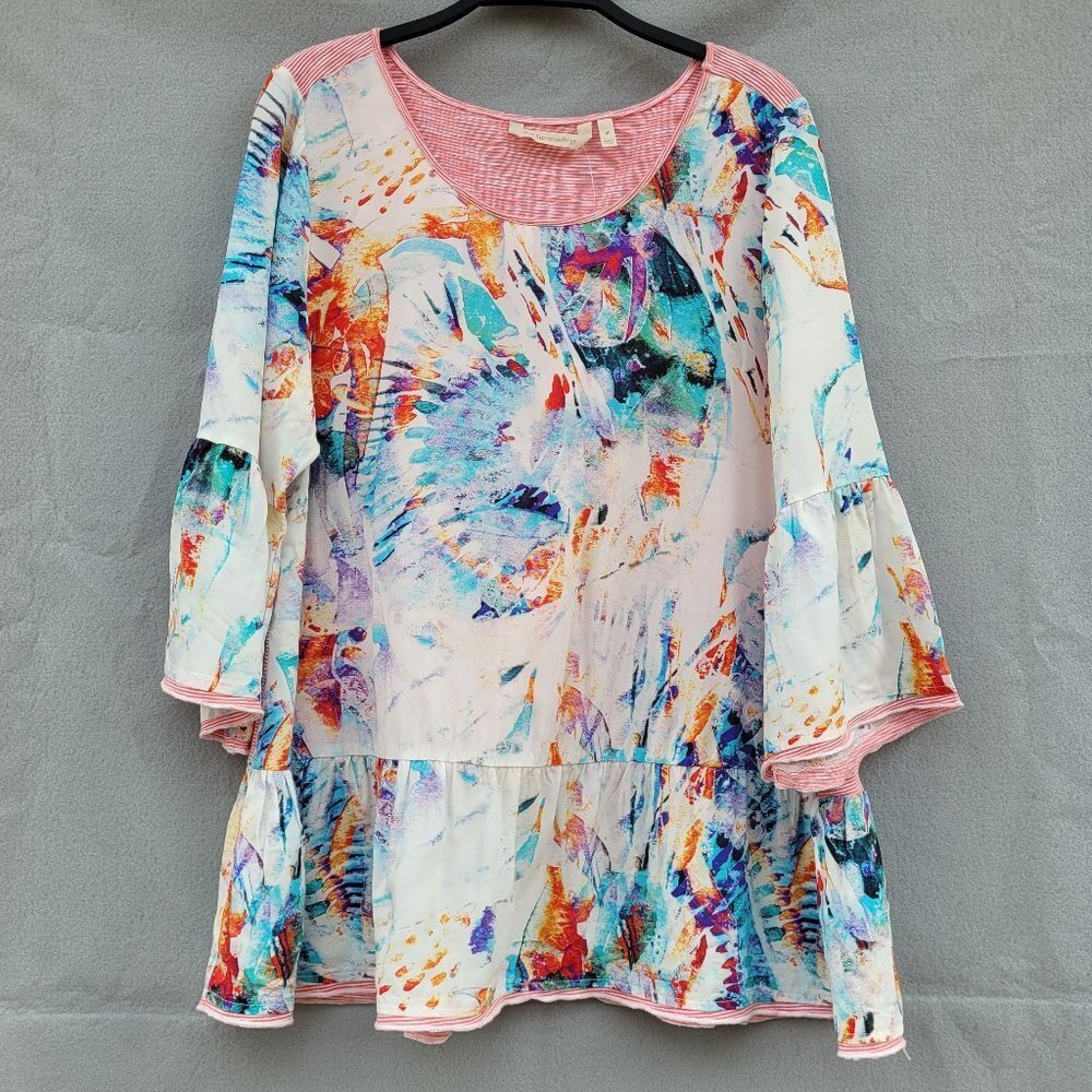 Soft Surroundings 3/4 sleeve striped abstract medium top blouse